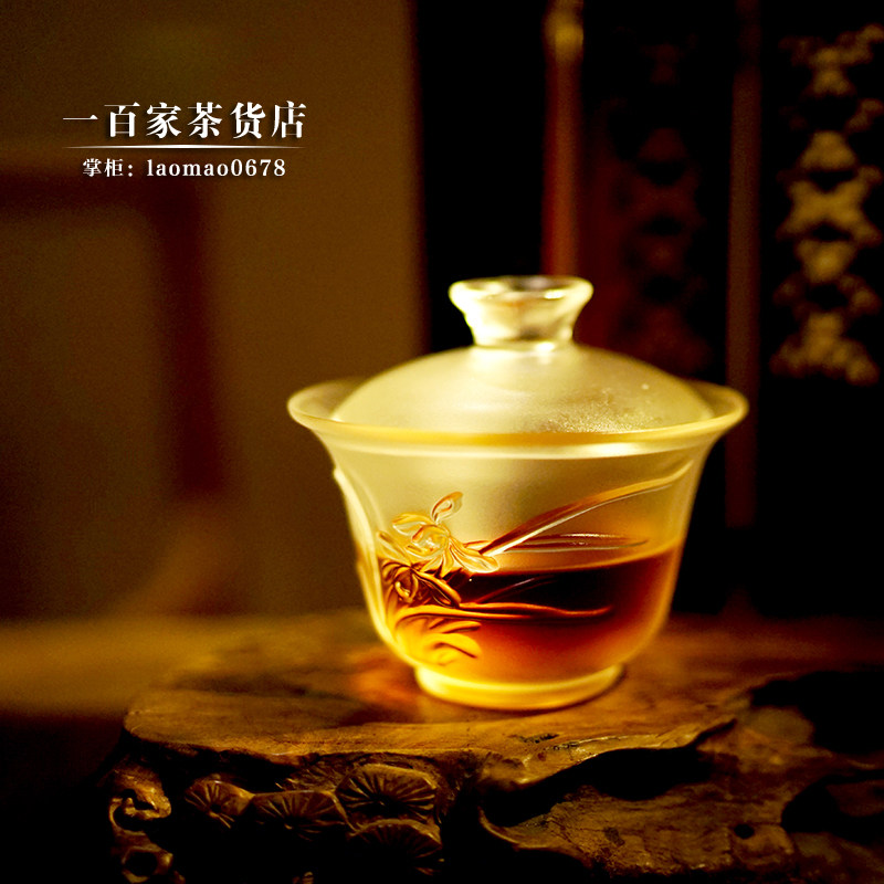 梁明毓古法琉璃茶具  兰花竹山茶花 大盖碗 一百家茶货店强力推荐