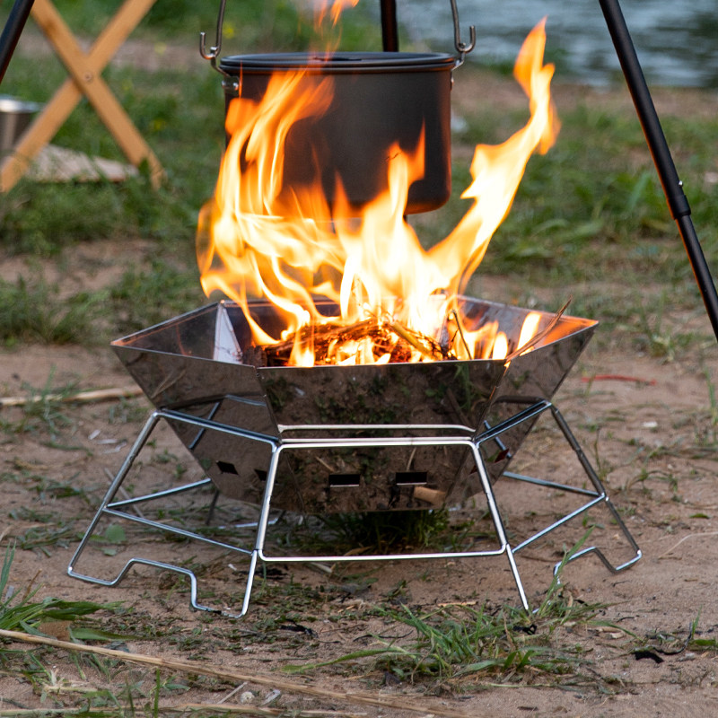 户外便携式折叠烧烤炉野营野餐不锈钢烧烤架焚火台野外篝火柴火炉