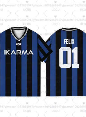 25新款Stray Kids KARMA球衣李旻浩金昇玟同款宽松V领短袖应援衣