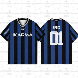 25新款Stray Kids KARMA球衣李旻浩金昇玟同款宽松V领短袖应援衣