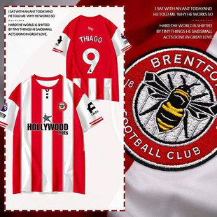 2026布伦特福德足球风短袖 条纹红白速干印花球衣 T恤男女球迷版