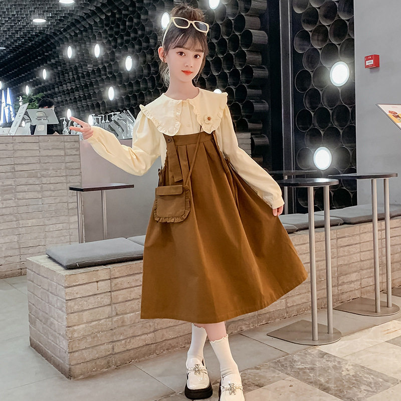 女童2025秋季新款套装背带裤两件套全棉韩版学院风学生娃娃领