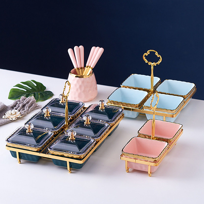 轻奢陶瓷分格水果盘餐厅酒店创意干果盘分格点心盘小吃碟套装