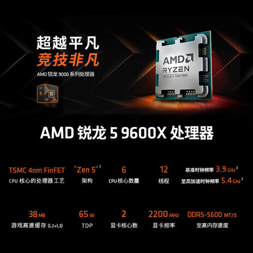 AMD新品AMD9000系列 锐龙5 9600X AM5 台式机电脑cpu处理器散片