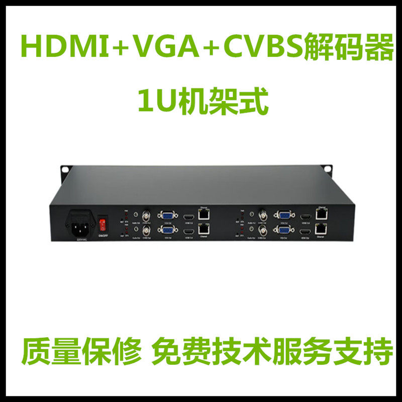HDMI+VGA+CVBS 1U机架式 解码器 4K 视频会议直播推流设备 H.265