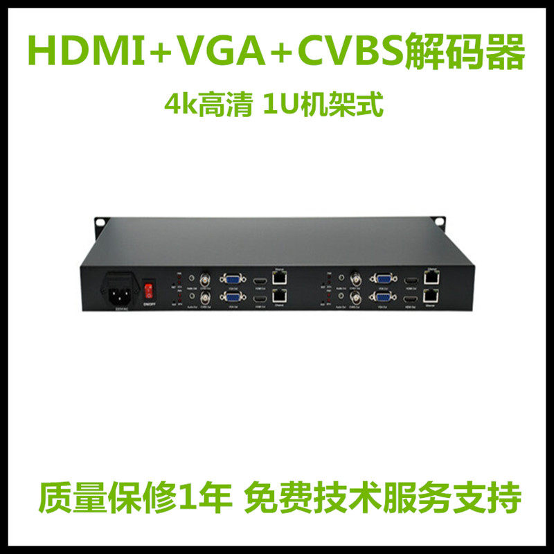 高清HDMI/VGA/CVBS多口解码器4K高清H.2651U机架式高清视频解码器