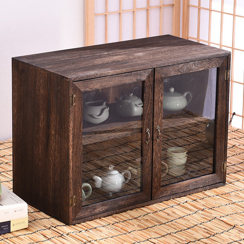 桌面收纳盒实木化妆品防尘储物柜