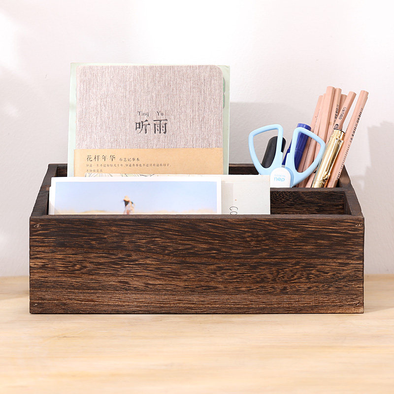实木遥控器桌面收纳盒置物架桌上书架小型杂志架收纳架笔筒杂物盒