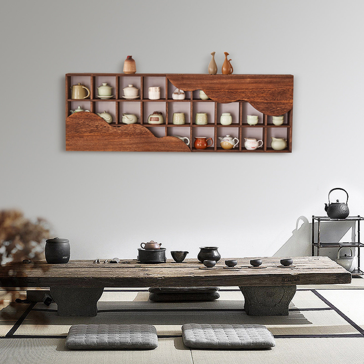 祥云博古架多宝阁壁挂茶杯展示柜