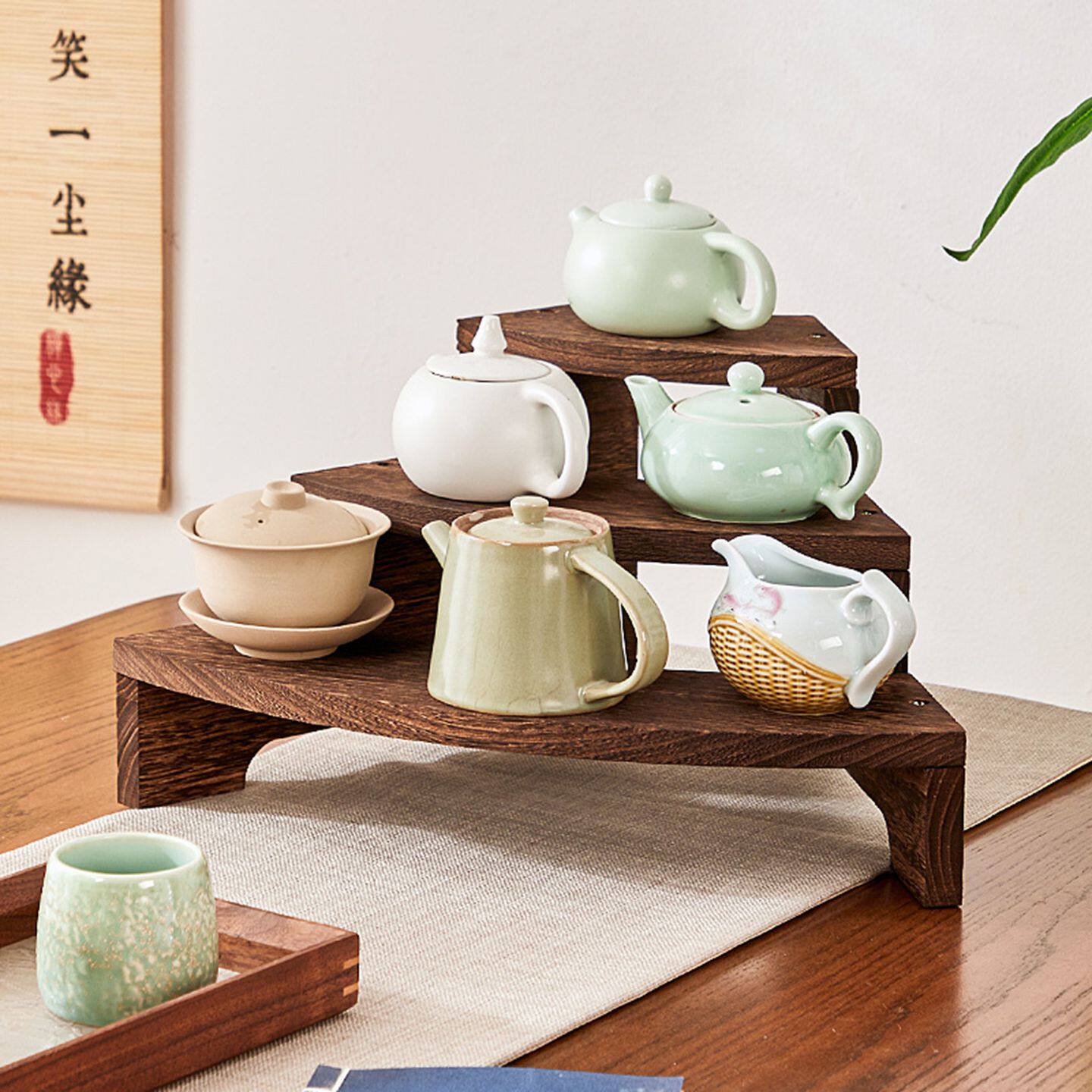 实木阶梯饰品首饰底座茶杯收纳置物架直播手镯手串陈列圆弧展示架