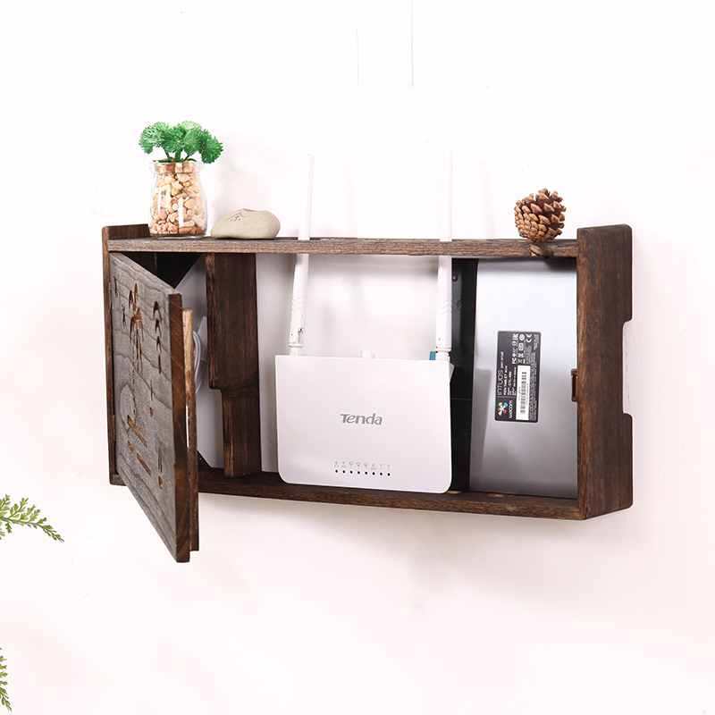 实木无线路由器收纳盒壁挂置物架