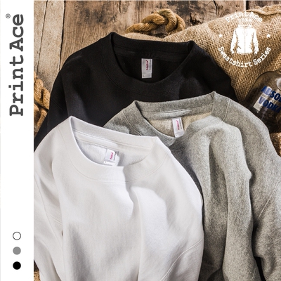 PrintAce咔叽复古超级重磅横纹裁剪全棉毛圈侧拼保暖圆领卫衣6259