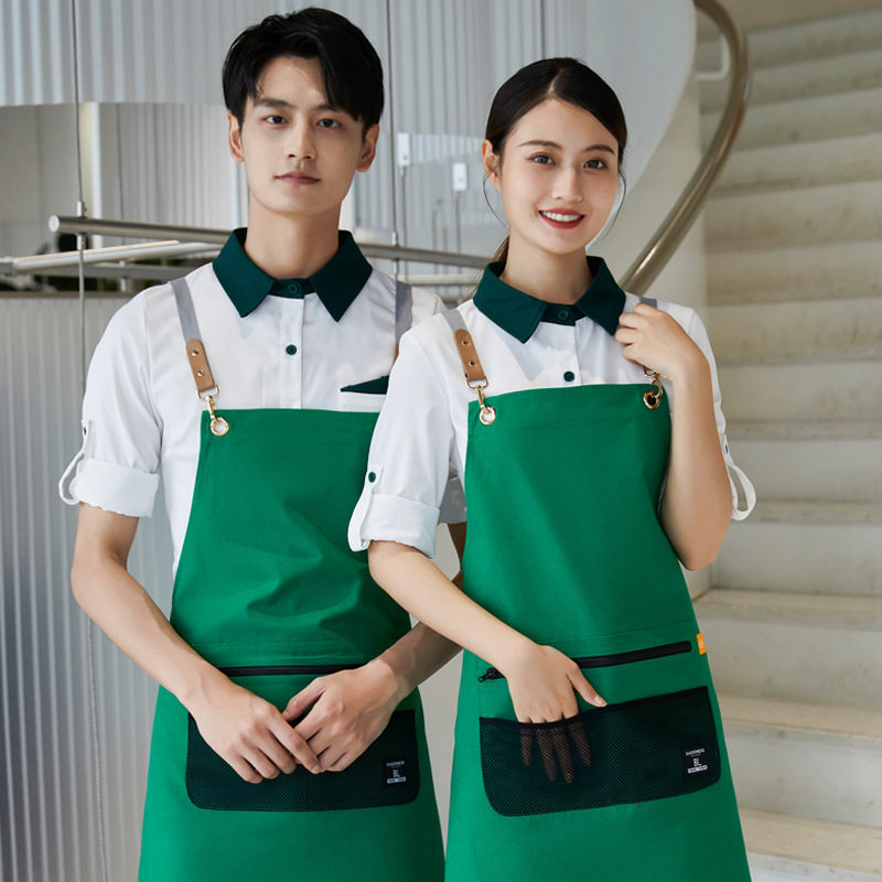 加厚棉帆布工作服围裙印logo咖啡店甜品烘焙蛋糕店西餐厅工服定制