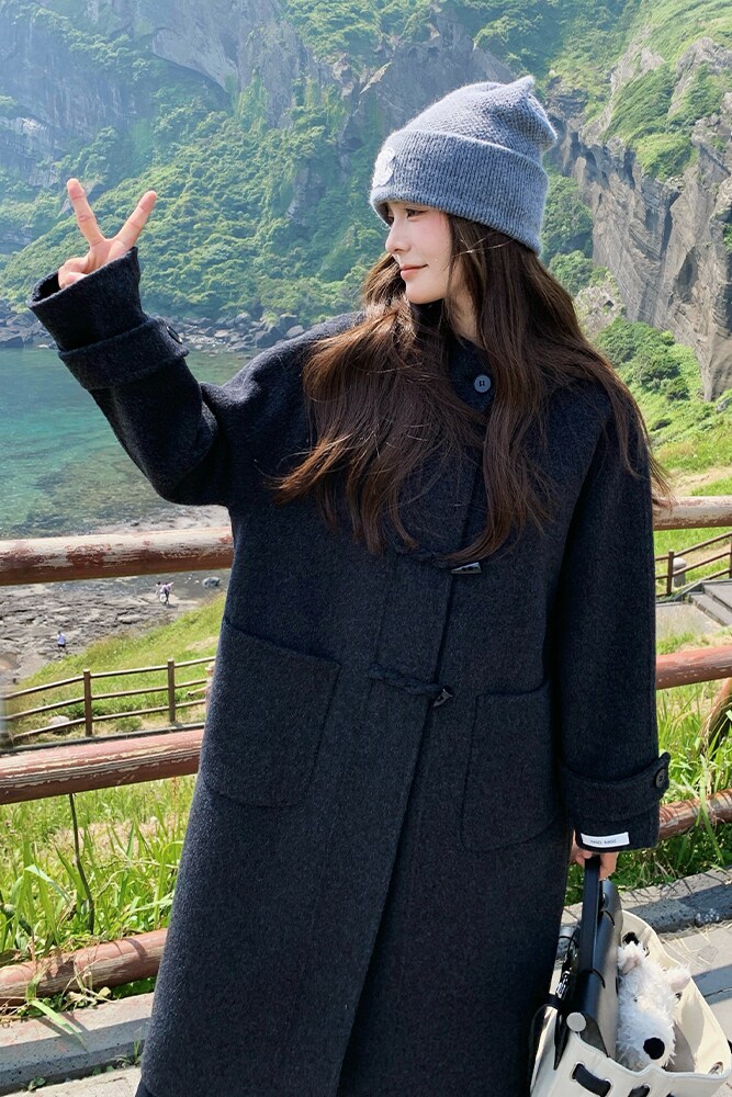 2025冬季新款连帽双面羊绒大衣韩系女主风外套A7105P285K398,女装毛呢外套,2C268