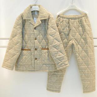 安之伴睡衣2026冬季男士梭织磨毛格子大方三层加厚夹棉棉袄家居服