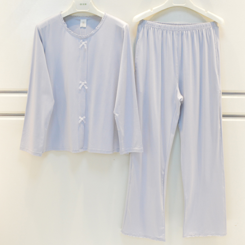 雪尔绵2025睡衣秋季女士莫代尔棉素色甜美可爱淑女长袖宽松家居服