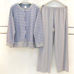 雪尔绵睡衣2026秋季女士莫代尔棉条纹休闲长袖宽松时尚家居服套