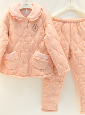 安之伴睡衣20213冬季女士梭织磨毛三层加厚夹棉保暖棉袄家居服套