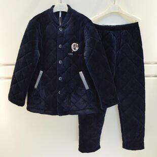 特价安之伴睡衣冬季男士素色三层加厚夹棉棒球服简约休闲青年帅气