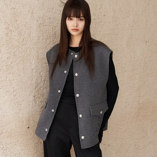 年中特价CHESTER CHARLES 女款双面穿高级灰色毛呢马甲香港代购