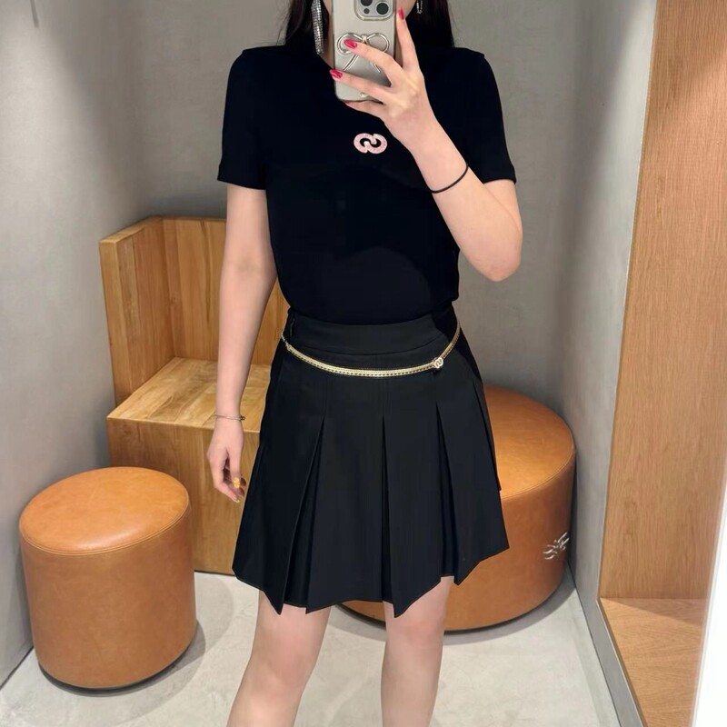 CHESTER CHARLES 2024夏季女款logo弹性修身针织短袖T恤香港代购