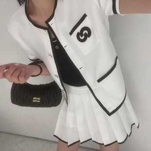 CHESTER CHARLES 2023夏季女款小香风干净撞色半身裙套装香港代购