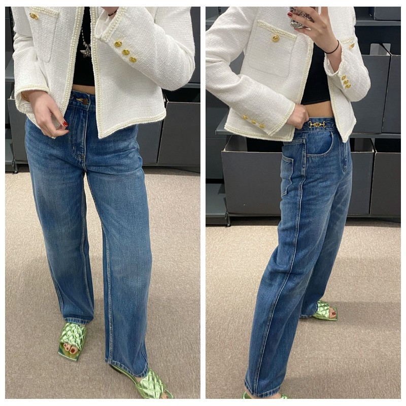 chester charles 2022冬季女装复古洗水蓝宽松阔腿牛仔裤香港直邮