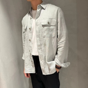 CHESTER CHARLES 2024夏季男款日系口袋工装长袖纽扣衬衫香港代购