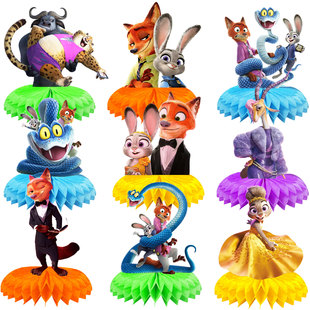 疯狂动物城2蜂窝摆件zootopia生日主题蜂窝摆台摆件桌面装饰品