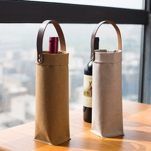 手提红酒袋单支装中秋送礼白葡萄酒酒盒牛皮纸年会红酒礼袋双支装