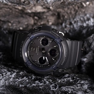 2800 双显CASIO卡西欧BABY G太阳能电波防水女表学生酷黑BGA