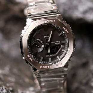 B2100D 卡西欧G SHOCK全金属农家橡树八角光能蓝牙手表银块GM