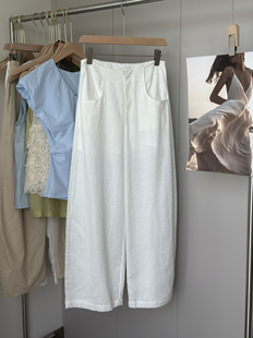 EASE棉麻高腰显瘦宽松透气弧形阔腿裤休闲香蕉裤女