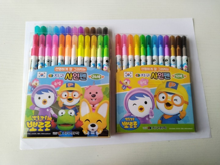 箱起另询韩国进口啵乐乐儿童水彩笔3岁以上儿童用12色24色两款
