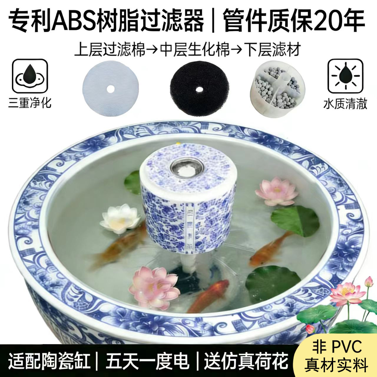 陶瓷鱼缸过滤器金鱼缸瓷缸过滤器瓦缸喷泉造景圆缸内置塑料过滤器