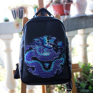 民族风老绣手工刺绣龙绣双肩背包复古国风头层牛皮双肩女包孤品