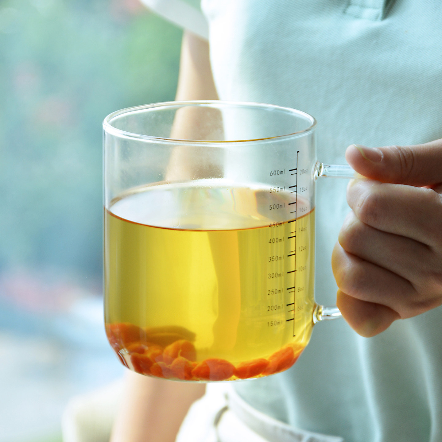 大茶杯薄款高硼硅玻璃带刻度办公室水杯可加热垫保温养生杯带刻度