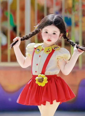 女童樱桃小丸子公主裙蓬蓬裙短袖两件套可爱女宝宝夏季背带裙套装