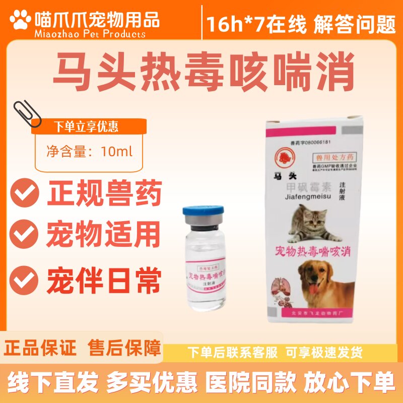 马头牌宠物热毒喘咳消甲砜霉素注射液犬猫10ml医院同款热毒咳喘