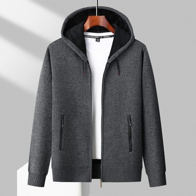 开衫针织连帽针织夹克