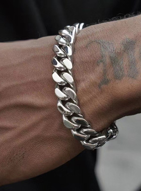 古巴链手链男士嘻哈高街配饰美式hiphop冷淡风潮酷钛钢情侣手饰