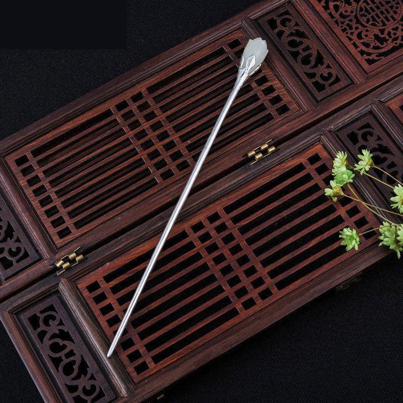 新中式发钗簪子女小众碧玉白玉旗袍盘发古风发簪子森系玉兰花发饰