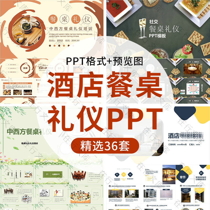 餐桌礼仪PPT模板中西方餐厅商务酒店社交服务礼节社交文化培训ppt