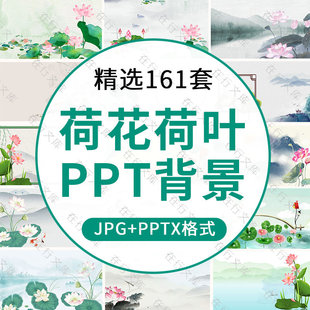 夏日荷花荷叶PPT封面设计背景莲花夏天夏季花卉素材JPG图片模板
