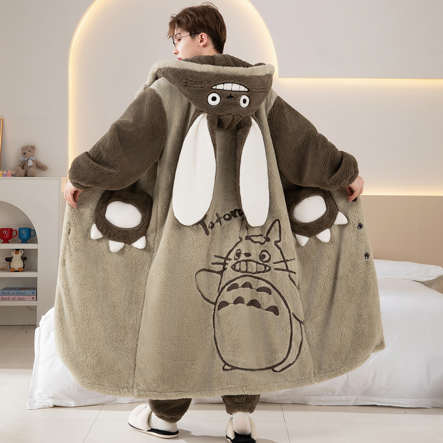 珊瑚绒睡袍男款冬季加绒保暖加厚