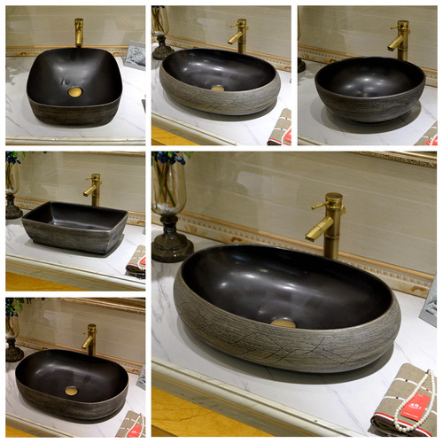 古董陶瓷台面盆覆古洗手盆小尺寸艺术洗手盆浴室黑色单面盆家