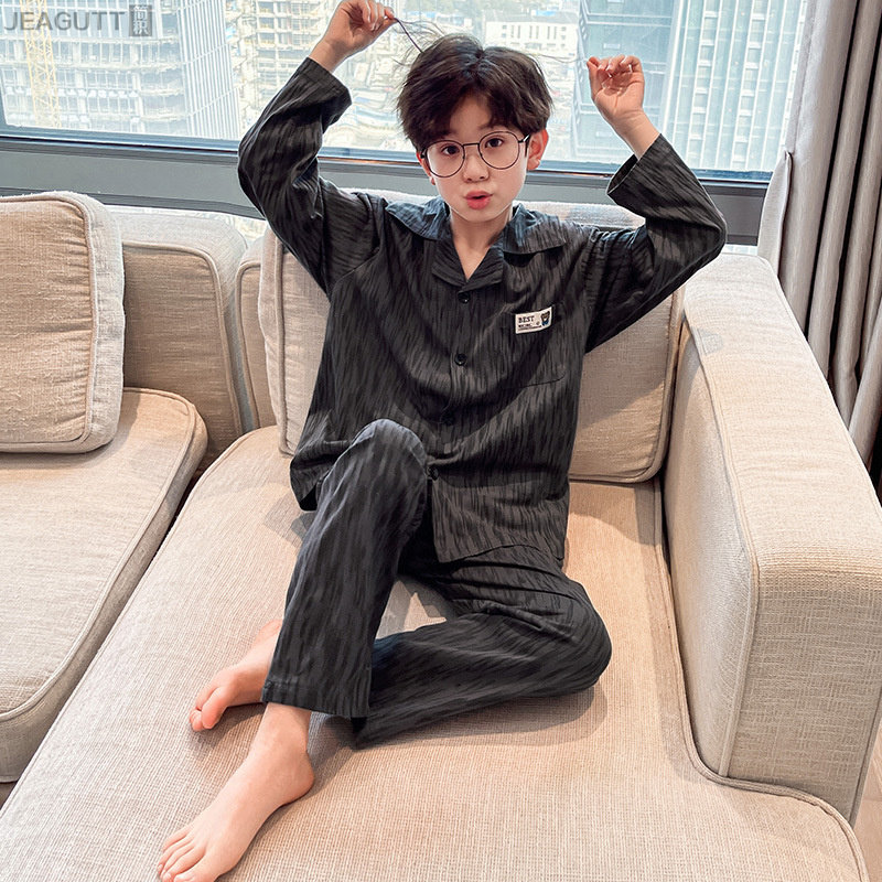 男童睡衣春秋款纯棉家居服套装