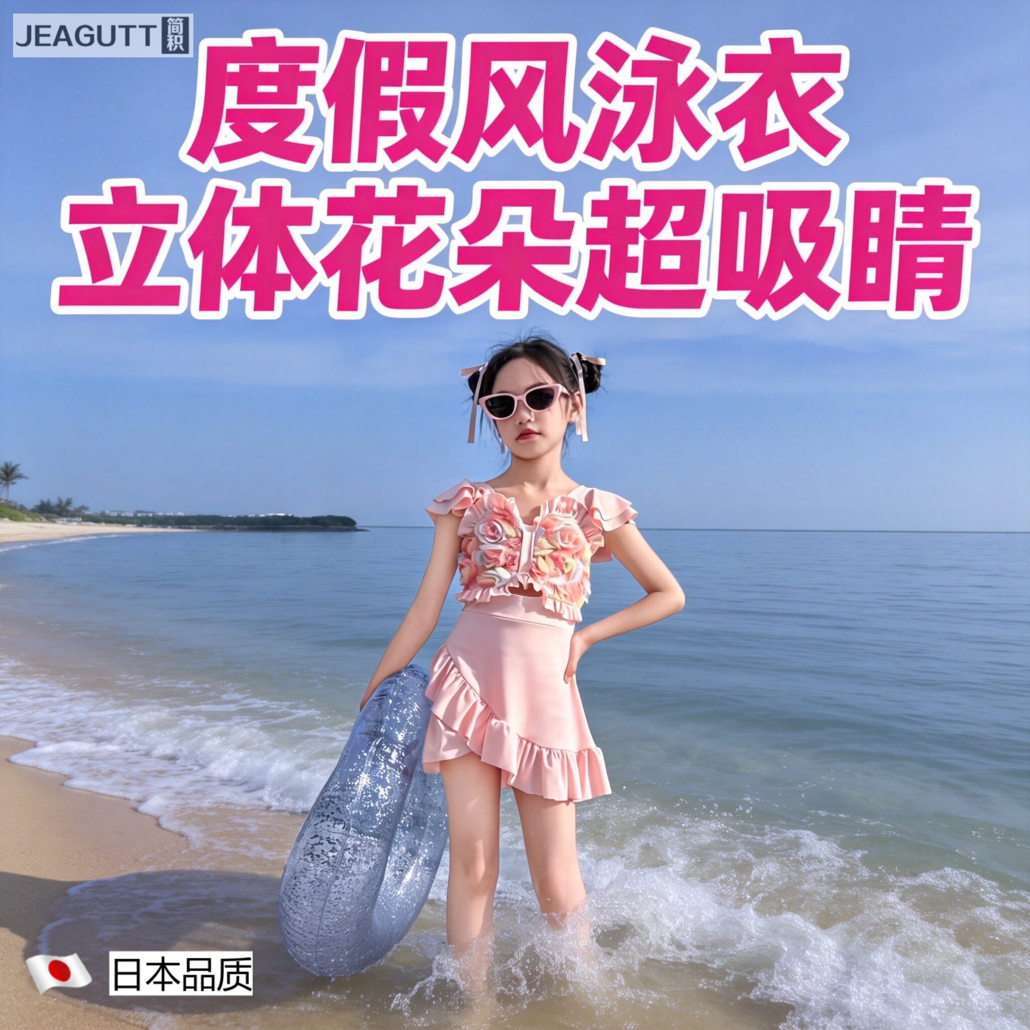 日本女童分体防晒防走光训练泳衣