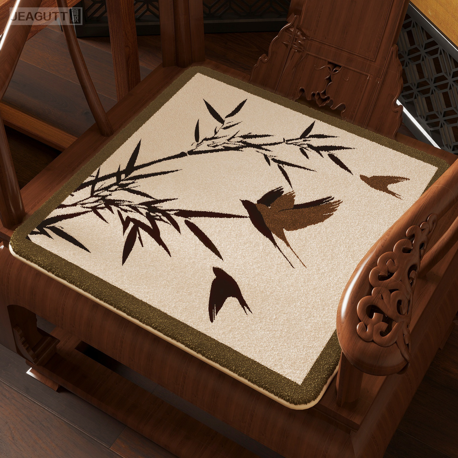 新中式仿羊绒420点塑椅垫冬季