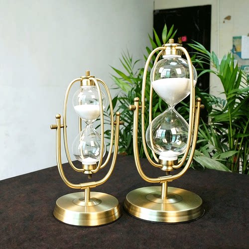 耀莎轻奢金属旋转沙漏桌面摆件